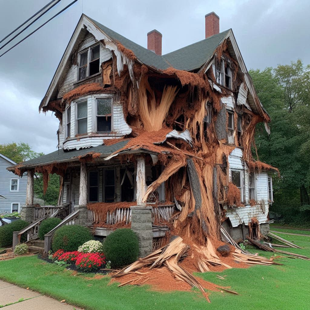Damaged tree on an Buford home showing signs of disease and decay